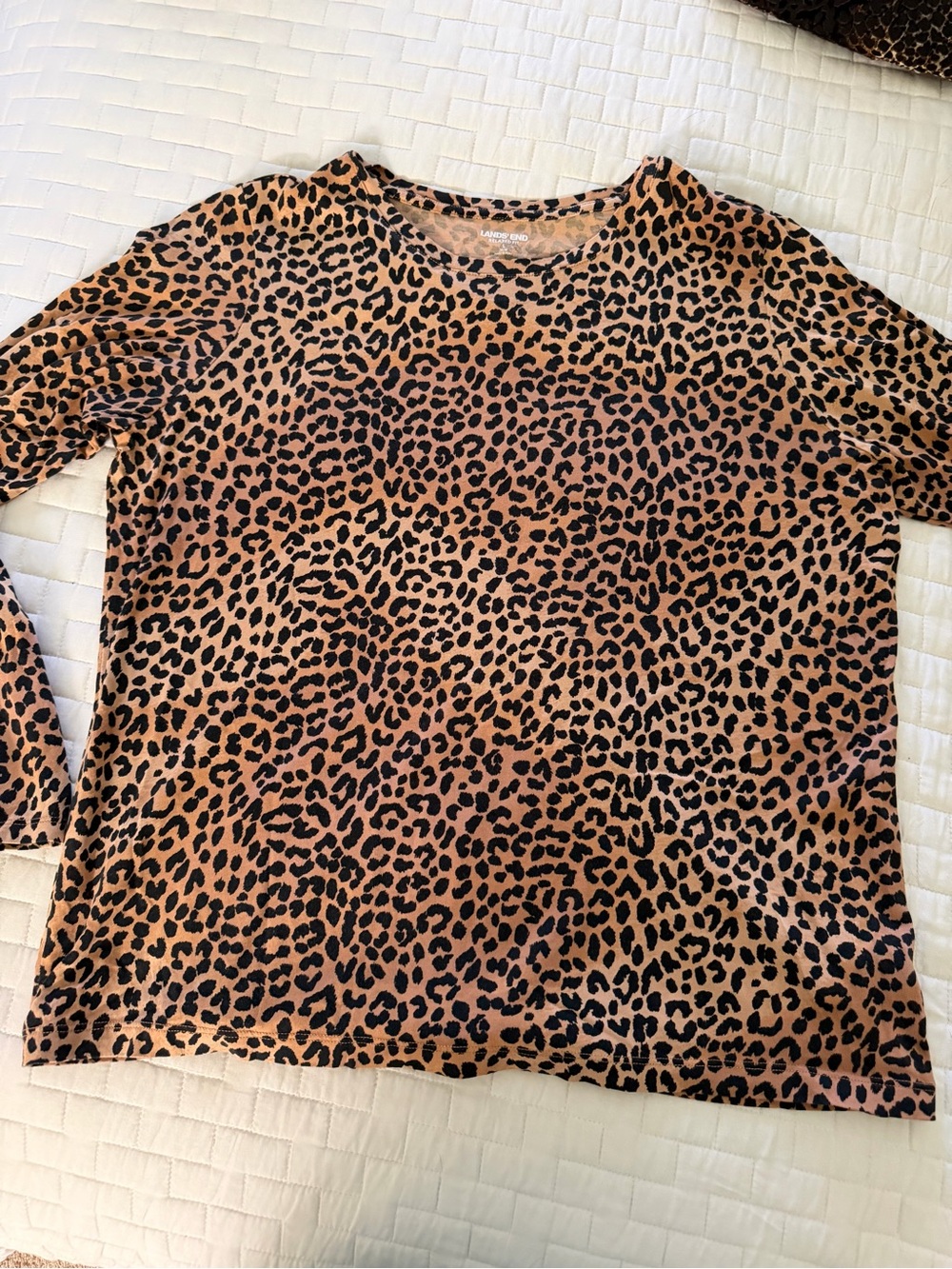 Lands' End Leopard Print Long Sleeve Top - Tan and Black